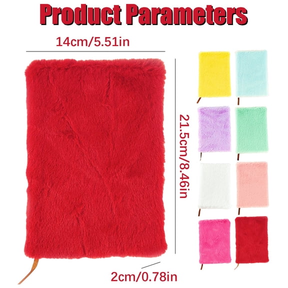 Plush Fuzzy Cover Lined Notebook - Soft Touch Journal 160 Pages 21×14cm - Cute Fluffy Notebook for Writing Journaling - office Office Supplies - Red