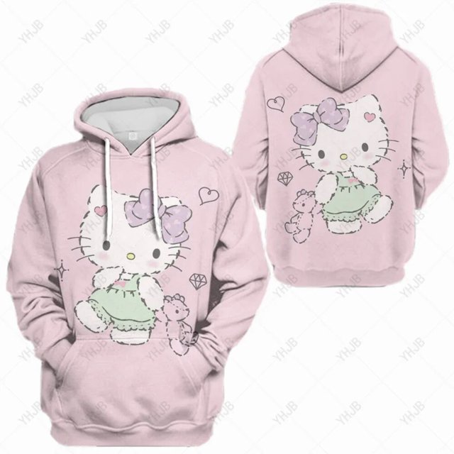Nouveau Sweat à Capuche HELLO KITTY d'Automne pour Femmes, Simple Col Rond, Chandail en Molleton Tout Compris 2023, Manches Longues, Étudiants, Décontracté, Ample, Automne, Ourlet