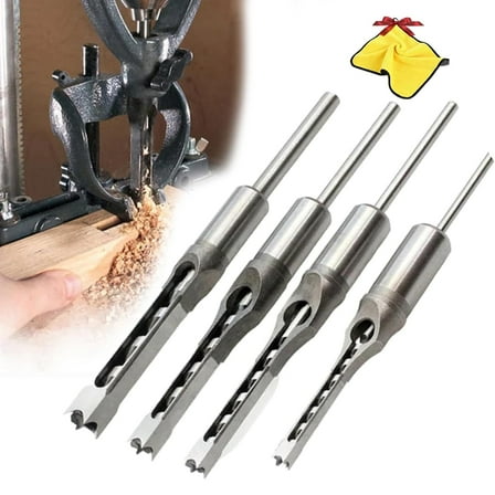 Woodworking Square Hole Drill Bits, 4pcs/6pcs Square Hole Mortise Chisel Drill Bit Tools, 1/4, 5/16, 3/8,1/2, 9/16, 5/8 Wood Mortising Chisel Set for Machines (4pcs)