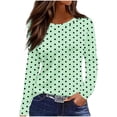 thumbnail image 2 of Dolkfu Long Sleeve Going Out Tops Green Pull-on French Chic Crew Neck Blouses & Tops Patchwork Polka Dot Retro Vintage Green,S, 2 of 6
