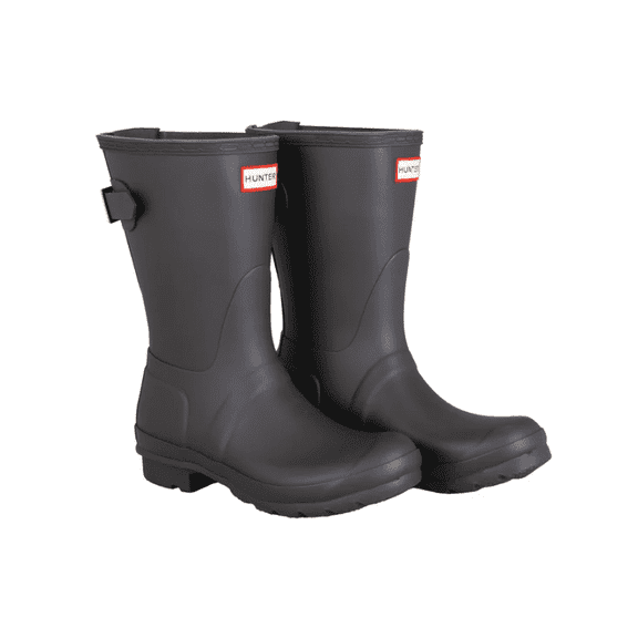 HUNTER Women's Original Short Back Adjustable Rain Boot Black 9 Medium US