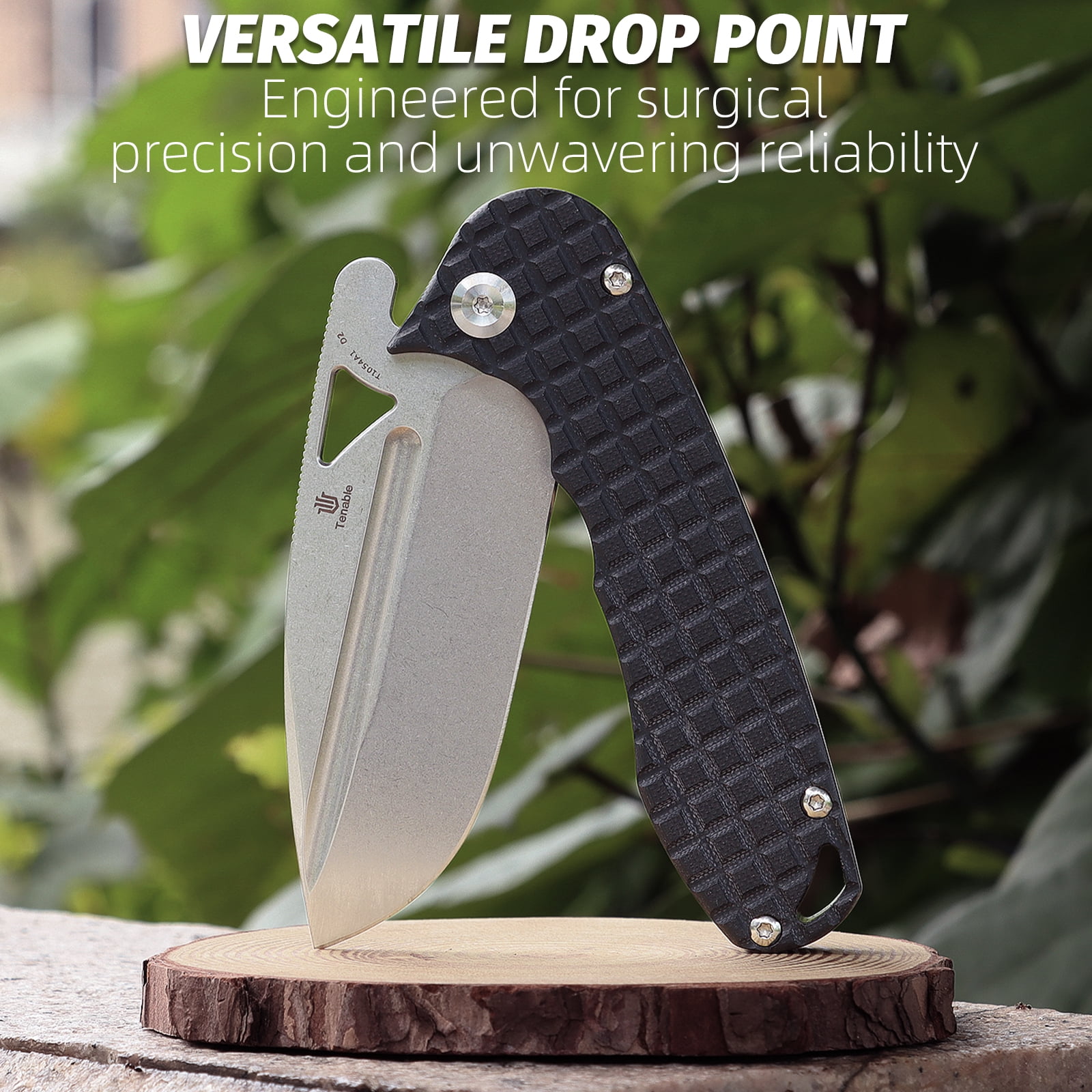 Tenable Bömbur Folding Pocket Knife 3.53'' Stonewashed D2 Blade,Black G10 with Frag Pattern Handle,T1054A1