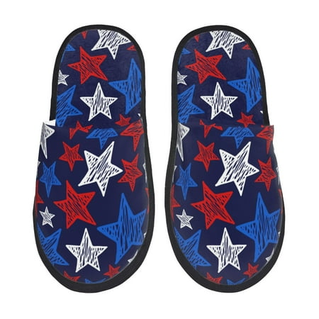 

House Slippers for Women and Men USA Flag Print star Comfy Fuzzy Bedroom Slippers Furry Home Shoes for Indoor Outdoor