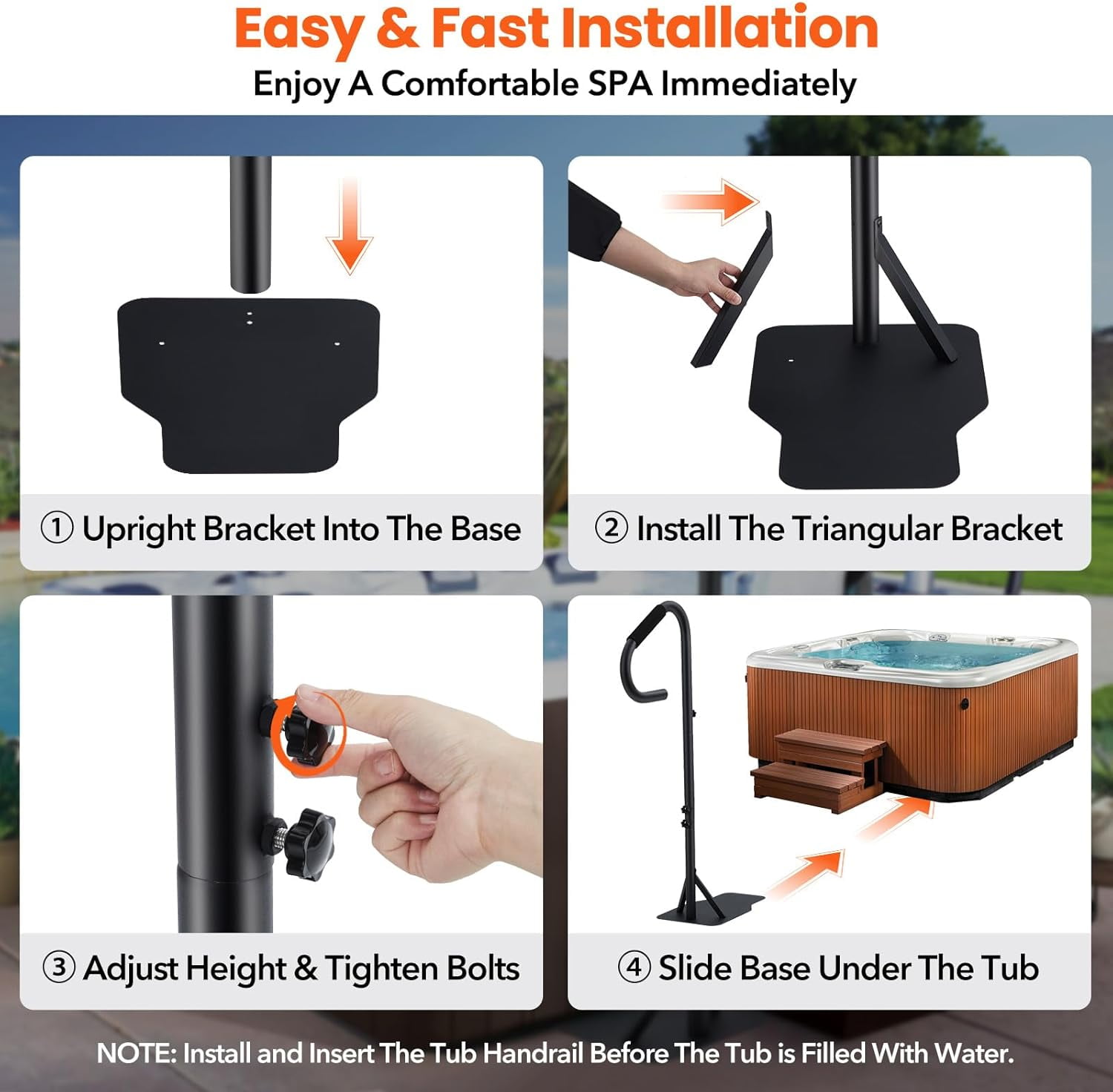 Yesurprise Hot Tub Handrail with LED Light,360°Rotatable Spa Side Handrail with 35Inches ～57Inches Adjustable Height, Hot Tub Hand Rail with Slide-Under Base and Non-Slip Grip for Indoor & Outdoor