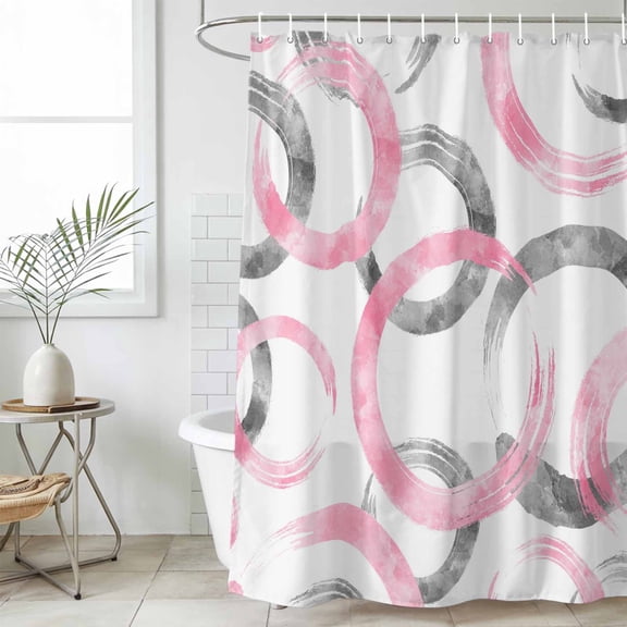 Pink Grey Waterproof Fabric Shower Curtain,Geometric Circle Modern Abstract Simple Art Waterproof Fabric Shower Curtain for Bathroom Curtains Bathtubs Shower Curtains with 12 Hooks Small 36x72in