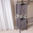 thumbnail image 5 of 2-Tier Vertical Laundry Hamper Sorter - Home Organization - Cart with Double Basket Sections - Hanging Clothing Bags - Four Wheels - Grey, 5 of 5