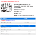 thumbnail image 2 of Rear Drum Brake Hardware Kit - Compatible with 1984 - 2002 Toyota Corolla FWD 1985 1986 1987 1988 1989 1990 1991 1992 1993 1994 1995 1996 1997 1998 1999 2000 2001, 2 of 2