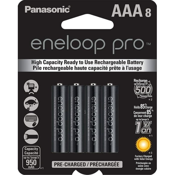 Panasonic Eneloop Pro AAA High Capacity Ni-MH Pre-Charged Rechargeable Batteries, (Pack of 8)