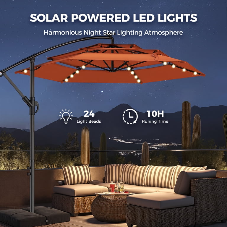 10' solar led lighted patio umbrella HOMSHADE 10FT Cantilever with Base Included, Beige Experience the finest in Open parasol in light Choose a Color:Graphite Best Choice Products 10ft Solar LED Offset Hanging Outdoor Market Patio Umbrella w/ Adjustable Tilt - Deep Taupe