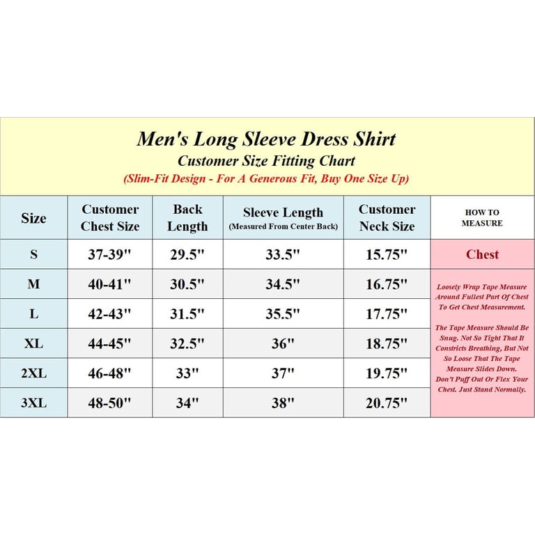 slim fit dress shirt size chart Men Design Shirt Long Sleeved Slim Fit Business Dress Shirt – Top Super  Deals main image 1
