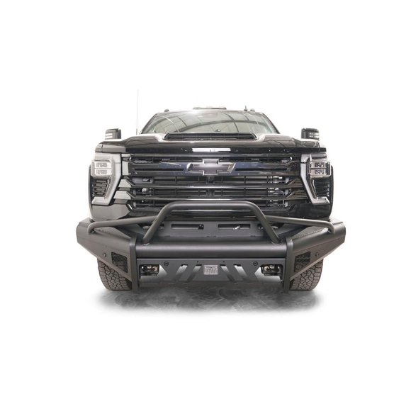 Fab Fours Bumper CH24-Q6162-1 Black Steel Elite; One Piece Design; Direct Fit; Mounting Hardware Included; With Pre-Runner Guard; Without Winch Mount; With Tow Hooks