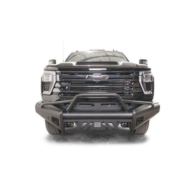 Fab Fours Bumper CH24-Q6162-1 Black Steel Elite; One Piece Design; Direct Fit; Mounting Hardware Included; With Pre-Runner Guard; Without Winch Mount; With Tow Hooks
