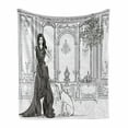 thumbnail image 1 of Teen Room Soft Flannel Fleece Throw Blanket, Fashion Woman in Victorian Palace Dog Baroque Illustration Print, Cozy Plush for Indoor and Outdoor Use, 60" x 80", Dark Grey and White, by Ambesonne, 1 of 6