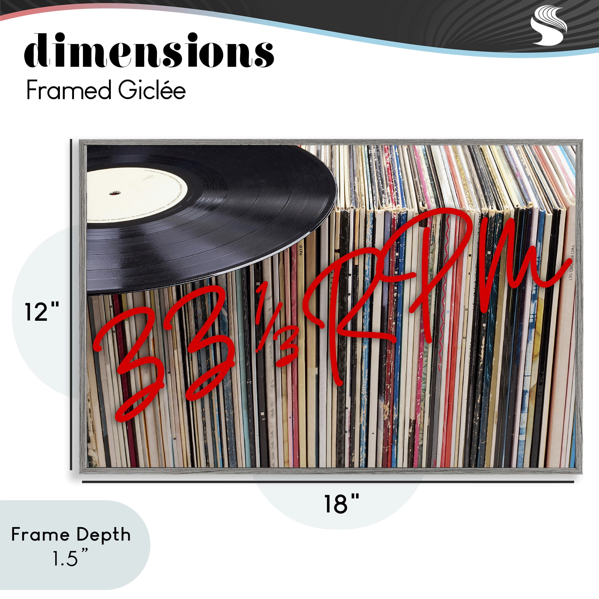 Stupell Industries Vinyl Record Stack Collection Gray Framed Giclee Art, design by Lil' Rue