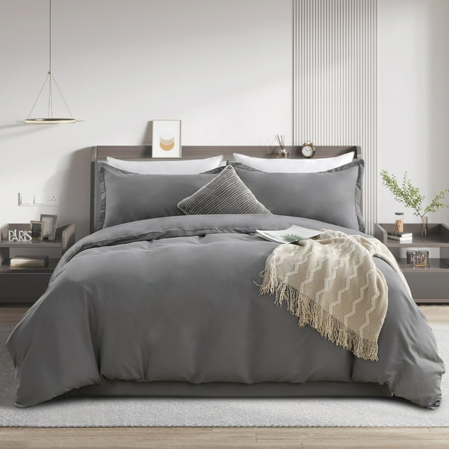 RUIKASI Grey Duvet Cover Queen Size Soft Queen Duvet Cover Set, 3