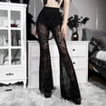 thumbnail image 3 of Y2K Gothic Black Lace Mesh Flared Pants Sexy Harajuku Aesthetic See Through Long Trousers Vintage Women Summer Pants Streetwear, 3 of 4