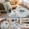 thumbnail image 5 of 6ft Round Rug, Blue Coastal Non-Skid Rubber Backing Large Area Rugs - Living Room Bedroom Home Office, Sea Turtle Octopus Coral Beach Nautical Indoor Floor Mat Carpets Washable Rug, 5 of 9