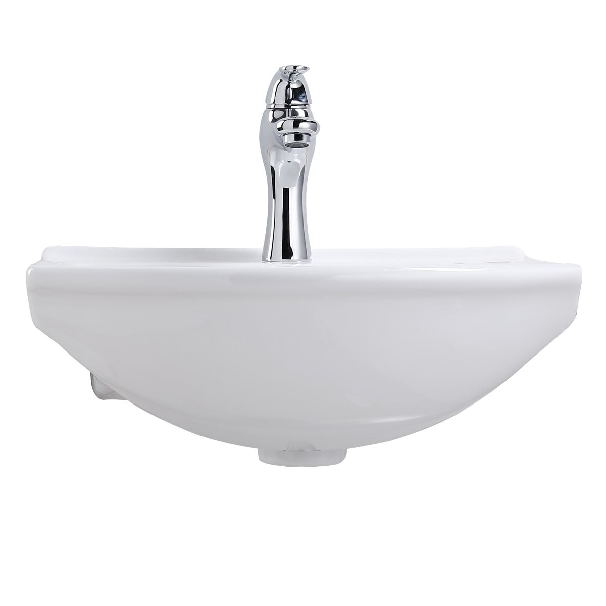 Tahoe Small Wall Mounted Bathroom Sink 17.75" White Ceramic Arc Basin Gloss Porcelain Floating Vessel Sink Space Saving Vessel w/Overflow and Single Faucet Hole Renovators Supply