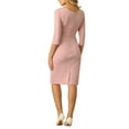 thumbnail image 3 of INSPIRE CHIC Women's 3/4 Sleeve Work Dress Boat Neck Elegant Pencil Sheath Dresses L Pink, 3 of 5