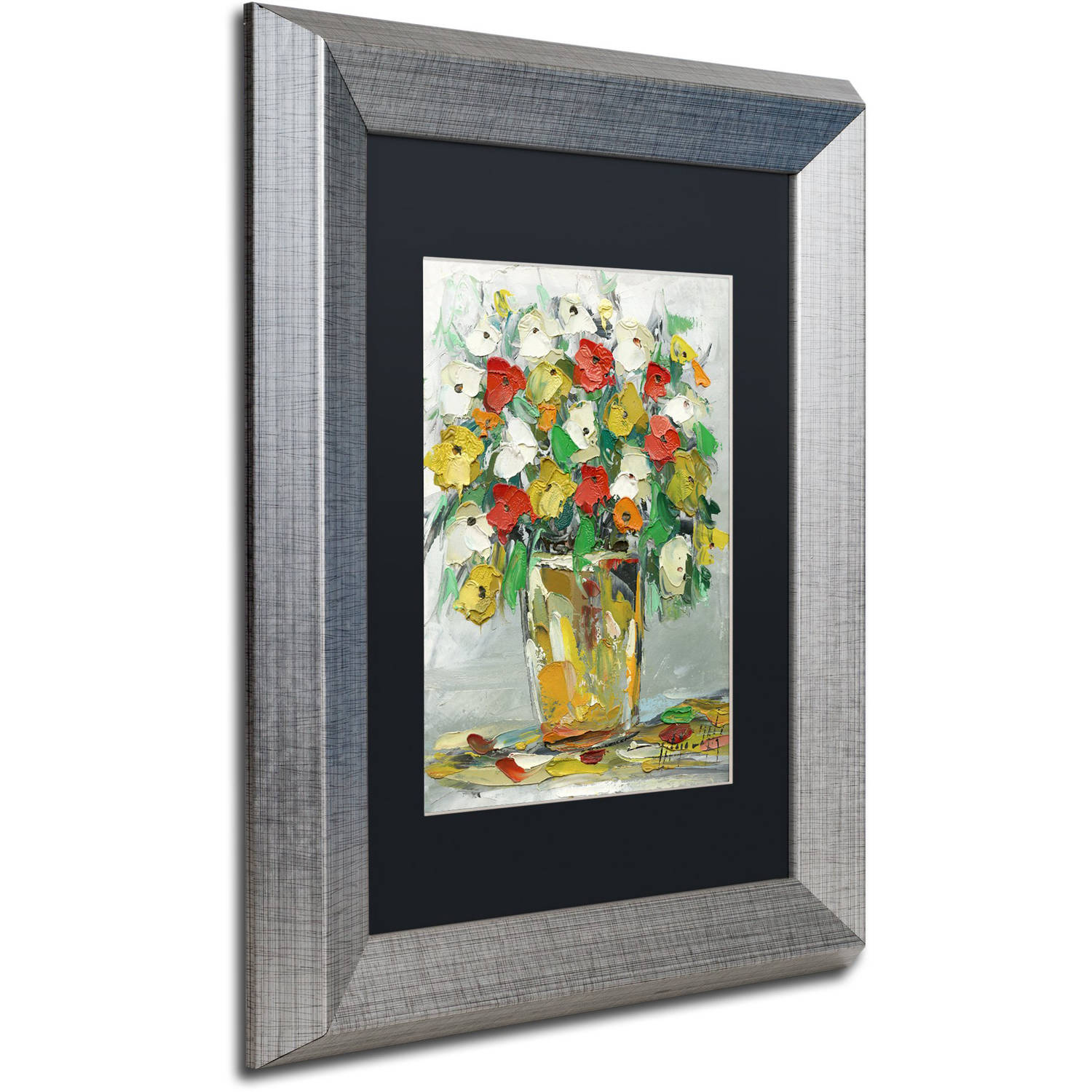 Trademark Fine Art "Spring Flowers in a Vase 11" Canvas Art by Hai Odelia, Black Matte, Silver Frame