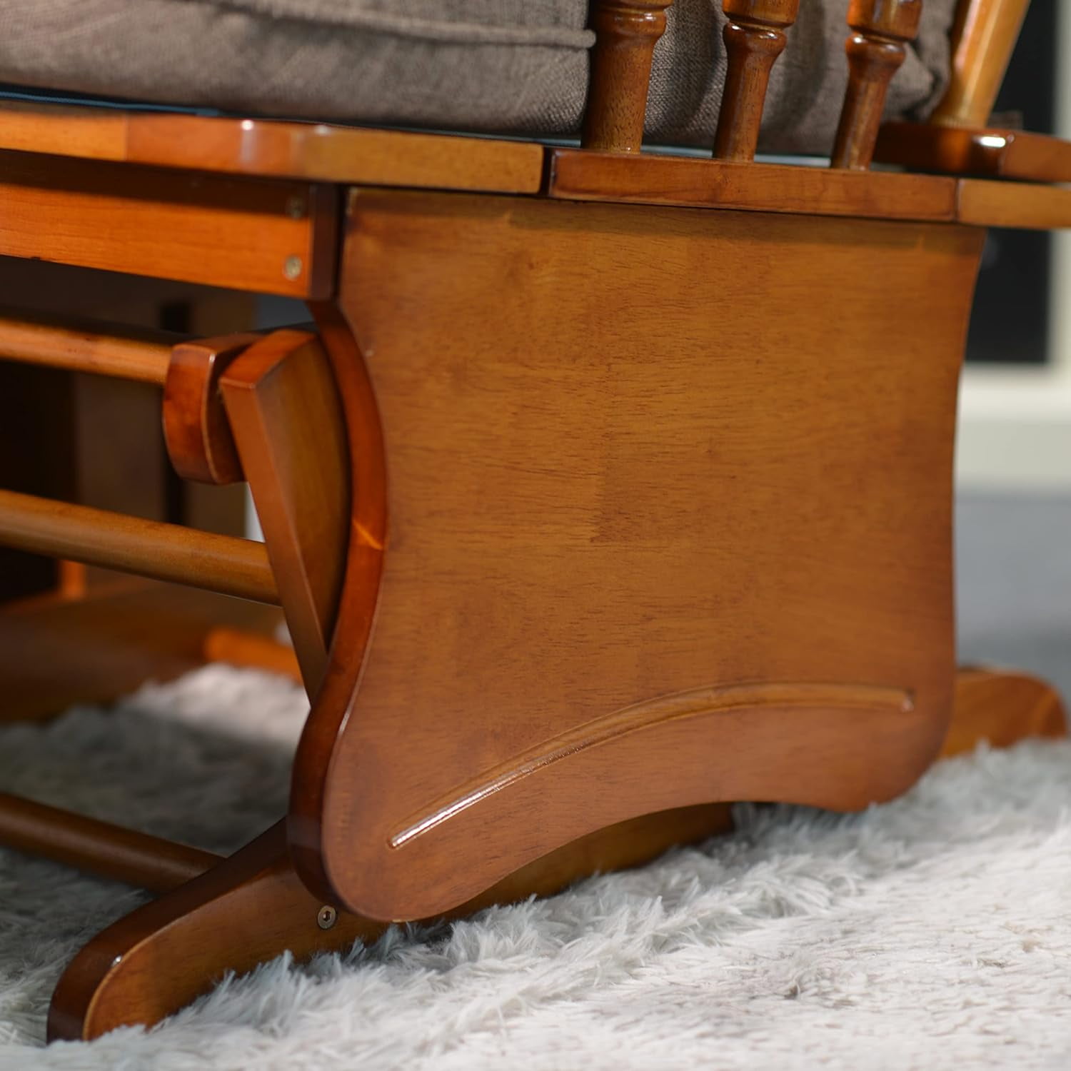 Dvasovio Nursery Collection Kids American Design Rubber Wood Glider Rocking Chair with Ottoman, Antique Brown