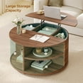 thumbnail image 2 of Round Lift Top Coffee Table, Modern Coffee Table with 180° Curved Sliding Door and Hidden Storage for Living Room, Office, Walnut, 2 of 6