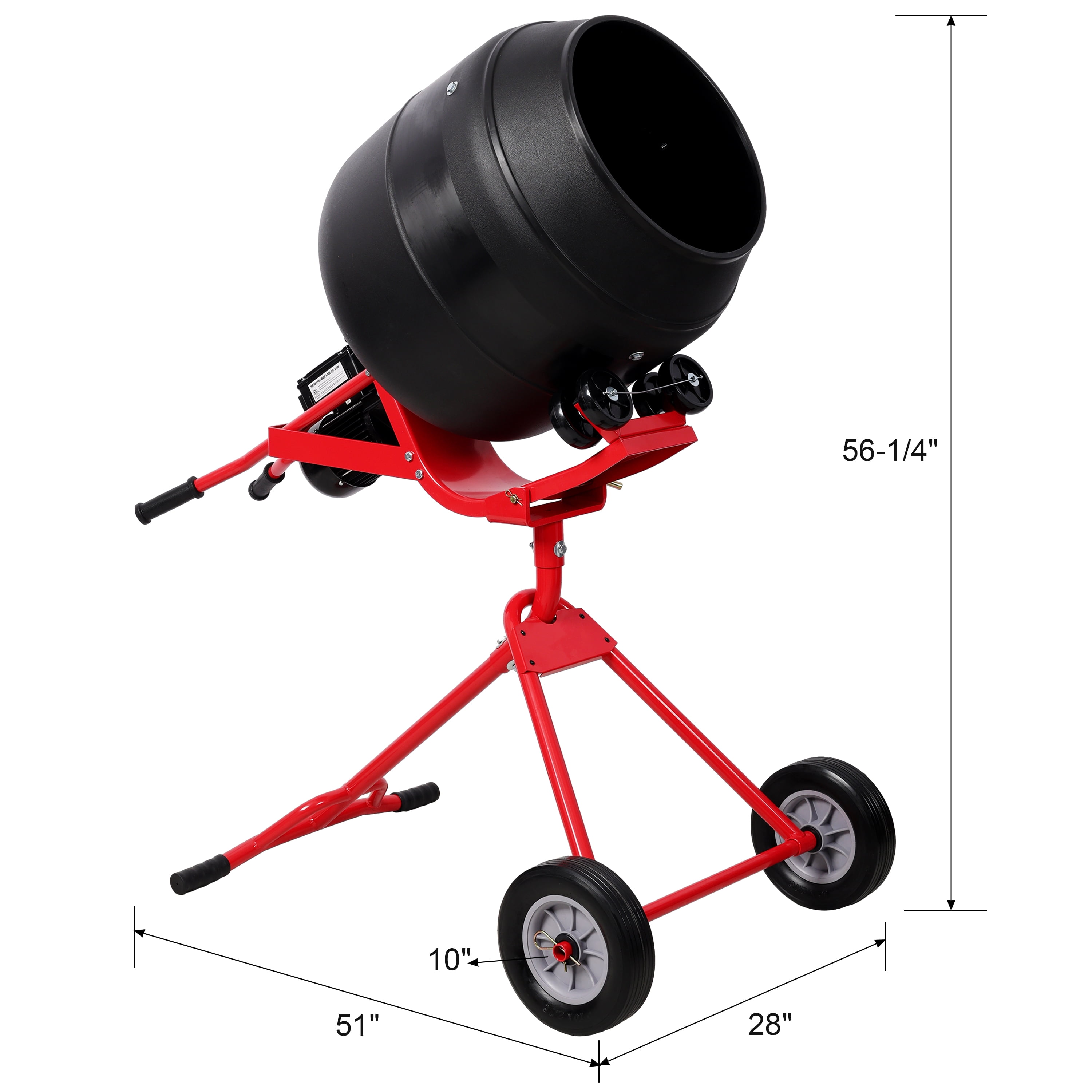 4.0 CUFT/110L Portable Electric Concrete Mixer, Heavy Duty Power Cement Mixing Machine for Mortar, Poly Drum 110V/60Hz