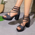 thumbnail image 3 of Rokment Chunky Block High Heels Strappy Sandals for Women 2026 Summer Fashion Casual Leather Fish Mouth Open Toe Platform Ankle Strap Dressy Sandals with Back Zipper Black Size 7, 3 of 7