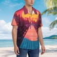 thumbnail image 3 of Fotbe Neon Sunset Cyberpunk Cityscape Camisa Hawaiana para Hombre Unisex – Camisa Casual de Verano con Botones de Manga Corta de Algodón y Lino,Small, 3 of 7