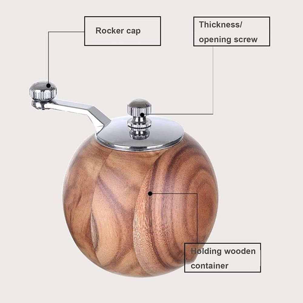 Salt Pepper Grinder, Manual Salt And Pepper Mill Wooden Refillable Ceramic Grinding Cores