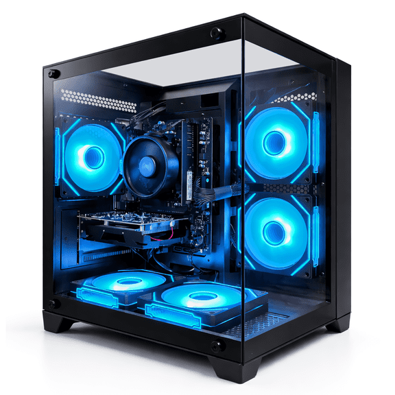 Suevery Gaming PC Desktop - AMD Ryzen 5 3500X, Radeon RX 560, 16GB DDR4 RAM, 512GB NVMe SSD, WiFi 6, RGB Lighting, Black