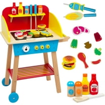 Svan Cook 'N Grill Wood Toy BBQ Set- Pretend Play Wooden Barbeque Food & Grilling Tools for Kids, 30  Pieces Feat Spatula, Burger & More, Fun Indoor Activity Playset, Daycare, Playroom Centers