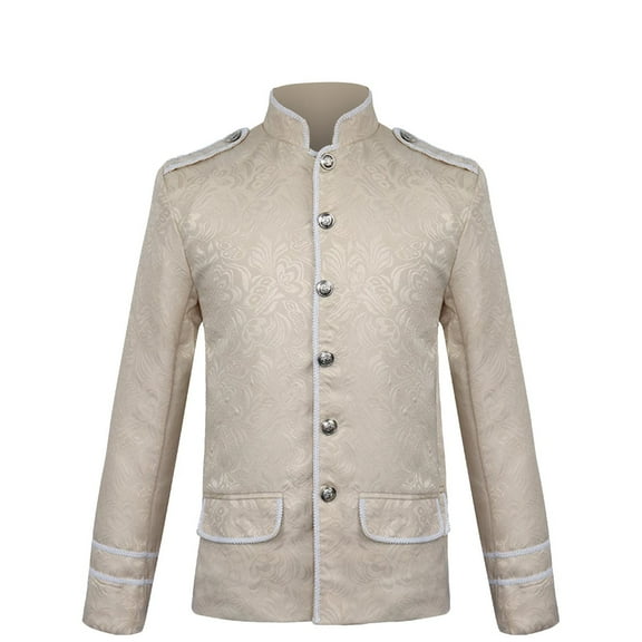Herrnalise Jackets for Men Solid Halloween Long Sleeve Stand Collar Steampunk Gothic Blazer Jacket White