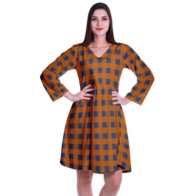 Moomaya Robe Courte Évasée Imprimée de Designer, Manches Longues, Tunique en Velours, Robes pour Femmes