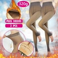 thumbnail image 2 of Lovskoo 2 Pairs Womens Fleece Lined Thick Tights Thermal Fake Translucent Pantyhose Stirrup Leggings Fashion Ladies Keep Warm Solid Fleece Stockings 320G-C, 2 of 6