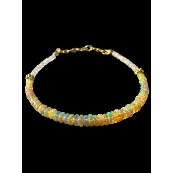 Ethiopian Opal & Moonstone Beaded Bracelet - Handmade Gemstone Jewelry