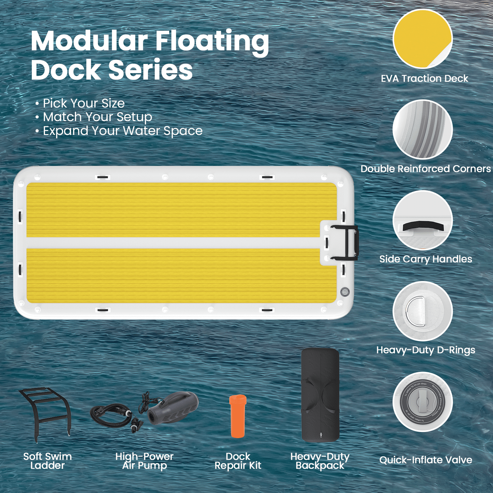 Bezliving 15'x6.5' Inflatable Floating Platform with 5mm EVA Non-Slip Pad, Fits 15 People, for Lake, Pool & Ocean Use