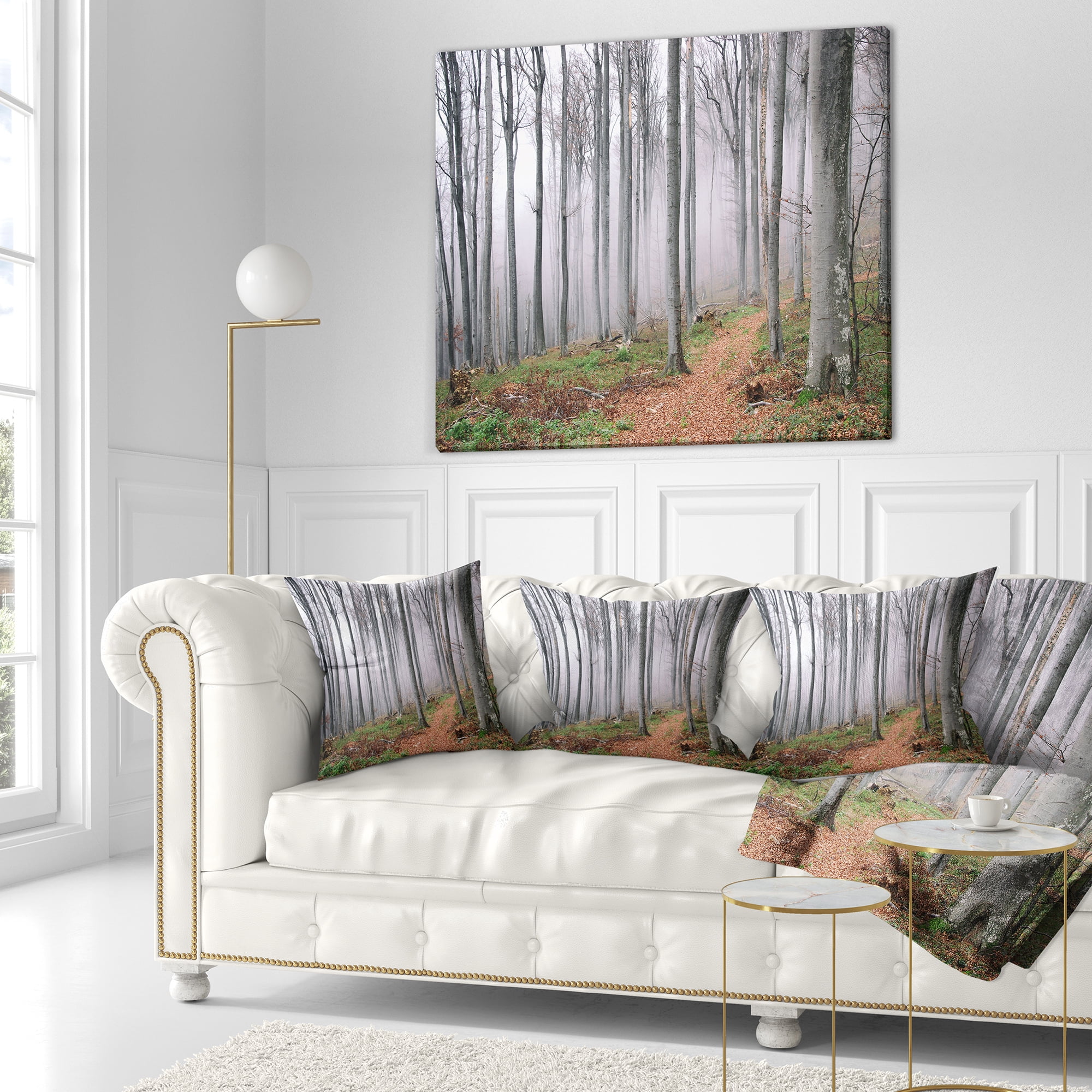 Designart Thick Woods in Morning Forest - Modern Forest Throw Pillow - 16x16