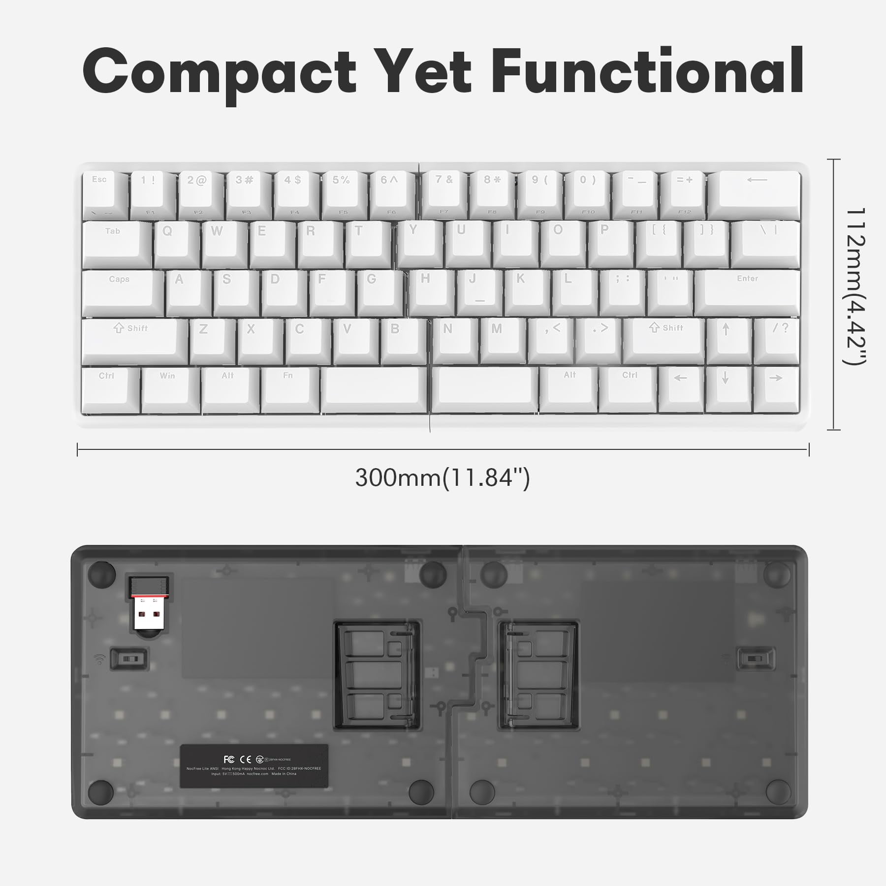 Wireless Ergonomic Split Mechanical Keyboard with Wrist Rest- Silent, RGB, Foam, Hot-Swappable, Compact 60% Layout, Palm Rest, Programmable for Mac & Windows, PBT Keycaps