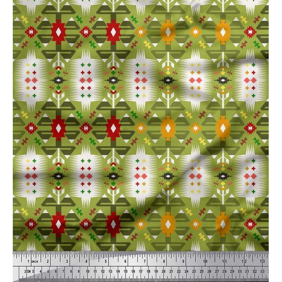 Soimoi Silk Fabric Geometric Southwestern Printed Fabric 1 Yard 42 Inch Wide