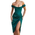 thumbnail image 1 of Vestido de mujer con hombros descubiertos Vestido a media pierna de boda con corsé de corte bajo sexy - Verde Adepaton BST3007144-2, 1 of 7