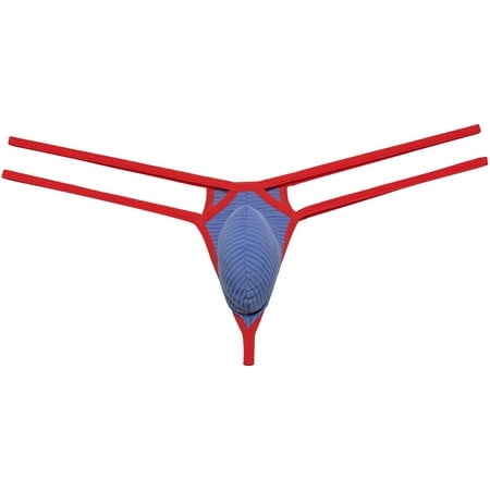 Botmois Men Underwear Double Belt Bikini Lingerie Thong Silk Soft Pouch T-back G-string Tangas Gray L