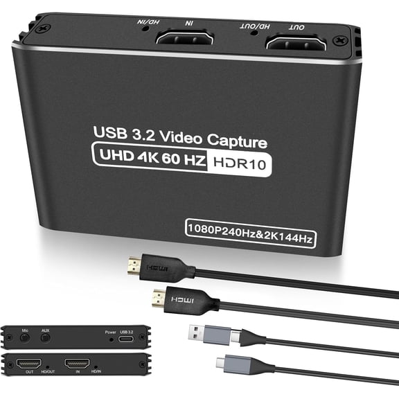 Zecamin Audio Video HDMI Capture Card USB3.2 & USB, 4K60Hz HDR/2K/1080P VRR Passthrough, Plug & Play Loop-Out Near-Zero Latency for Streaming Gaming on Xbox, Mac, Computers