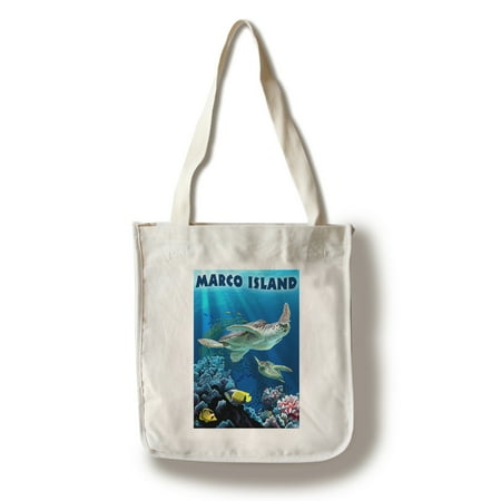 - Marco Island - Sea Turtles Swimming - Lantern Press Poster (100% Cotton Tote Bag - Reusable)