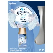 Glade Automatic Spray Air Freshener Starter Kit, 1 Holder and 1 Refill, Clean Linen, Fragrance Infused with Essential Oils, 6.2 oz