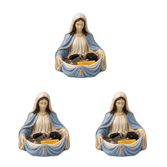 3PCS Virgin Mary Catch-All Bowl, Our Lady Grace Decorative Trinket Dish, Resin Religious Storage Organizer for Home Altar Prayer Room Decor