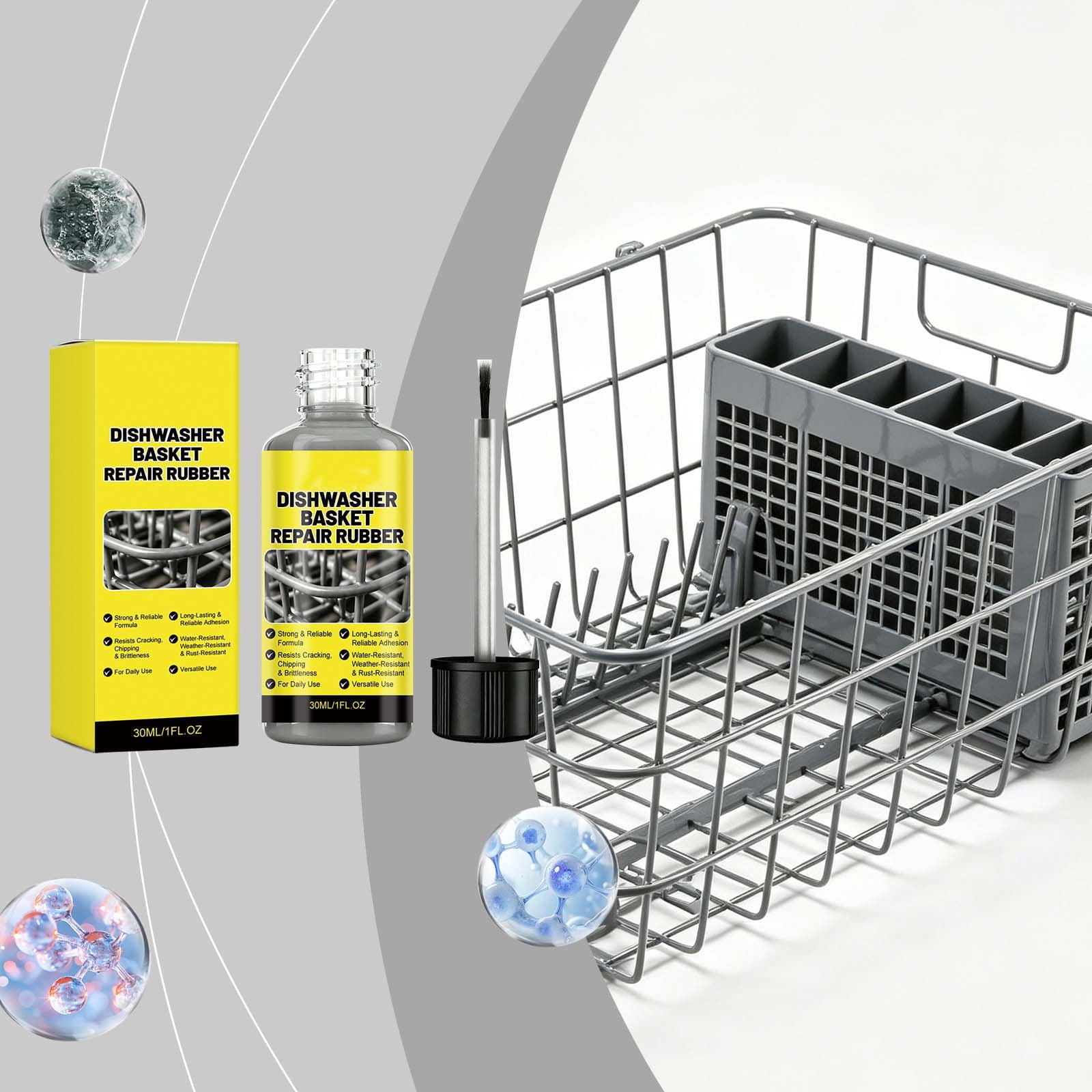Seyotauo Dishwasher Basket Repair Rubber Coating Paint, Gray Anti Rust Chip Touch Up Refinish Paint Maintenance Kit, for Dishwasher Rack Prongs Anti Scratch Water Resistant Household Kitchen Repair