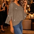 thumbnail image 4 of IUYRTFE Women's V-Neck Mesh Split Sleeve Top Glitter Party Blouse Loose Fit Evening Wear, 4 of 7