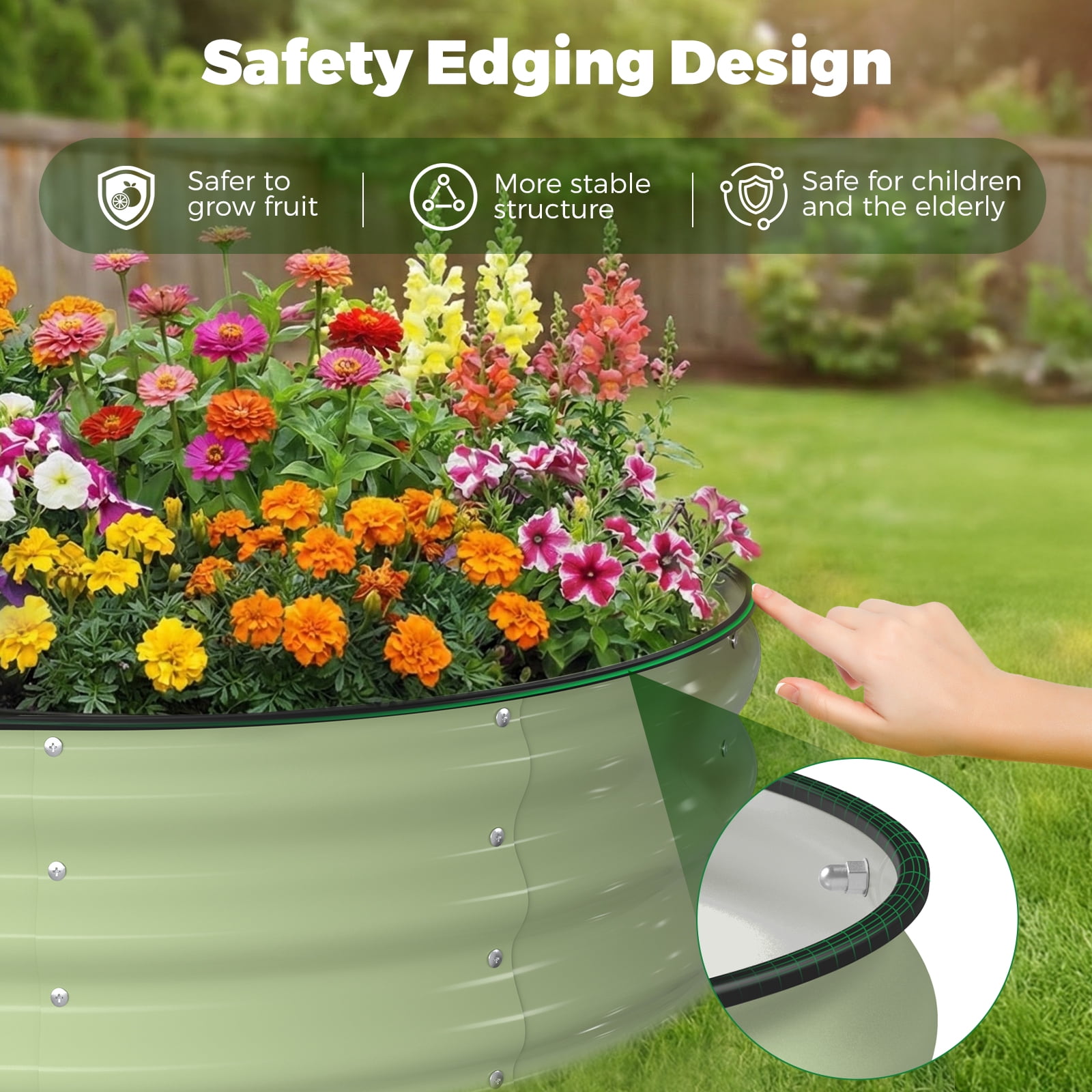 Raised Garden Bed, Younik 6x3x1ft Galvanized Garden Planter Boxes with Safety Edging and Gloves for Outdoor Planted Vegetables, Fruits, Flower, Green