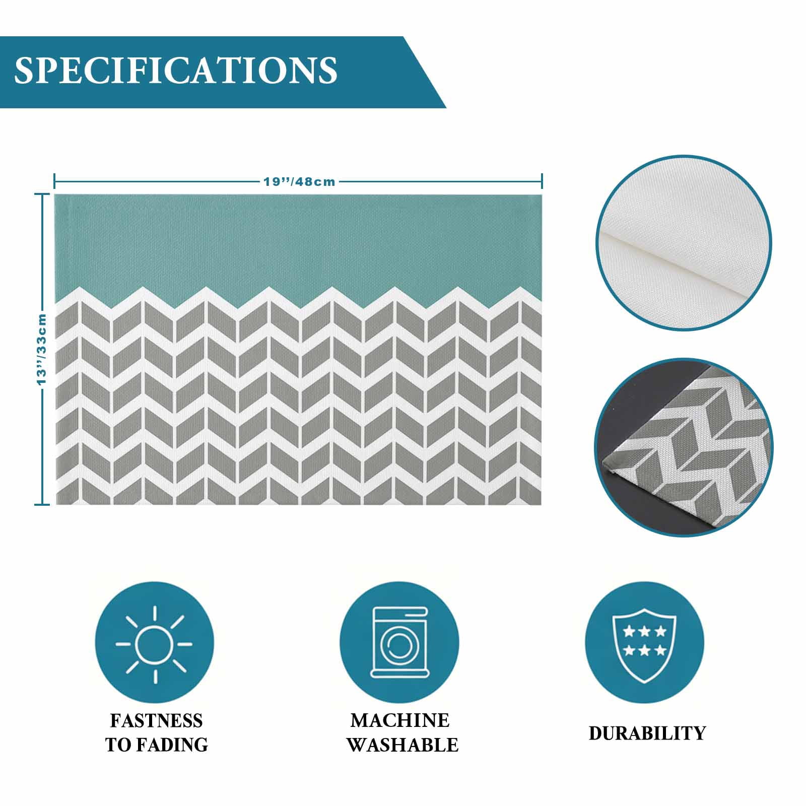 Placemat Set of 4 Herringbone Pattern Placemats for Dining Table Vintage Turquoise Grey Washable Table Mats for Kitchen and Party Decor Indoor & Outdoor Use